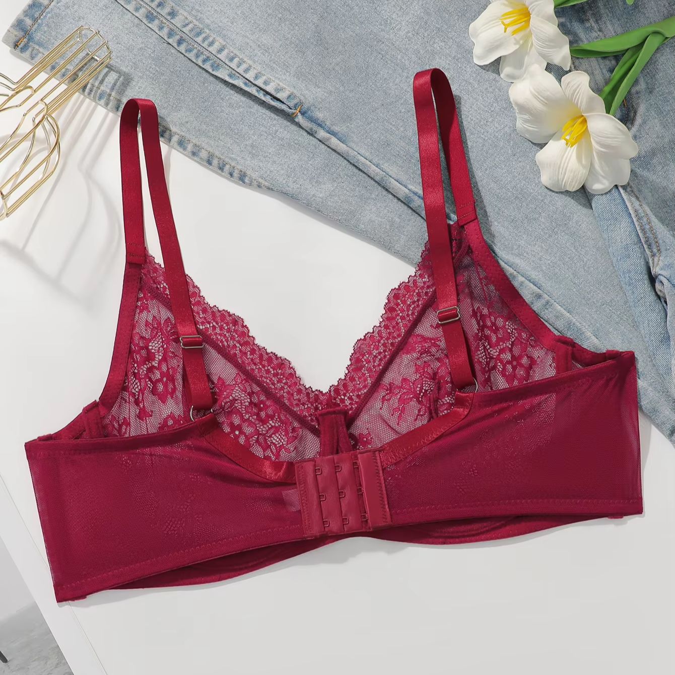 Women Plus Size Red Lace Sheer - Sheer Mesh Bra review and price